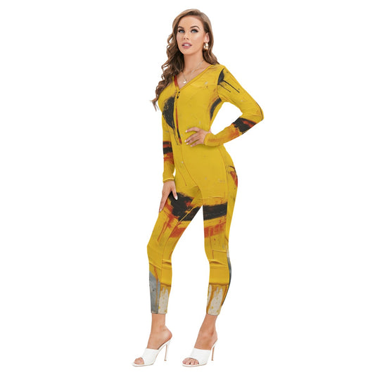 All-Over Print Women's Plunging Neck Jumpsuit