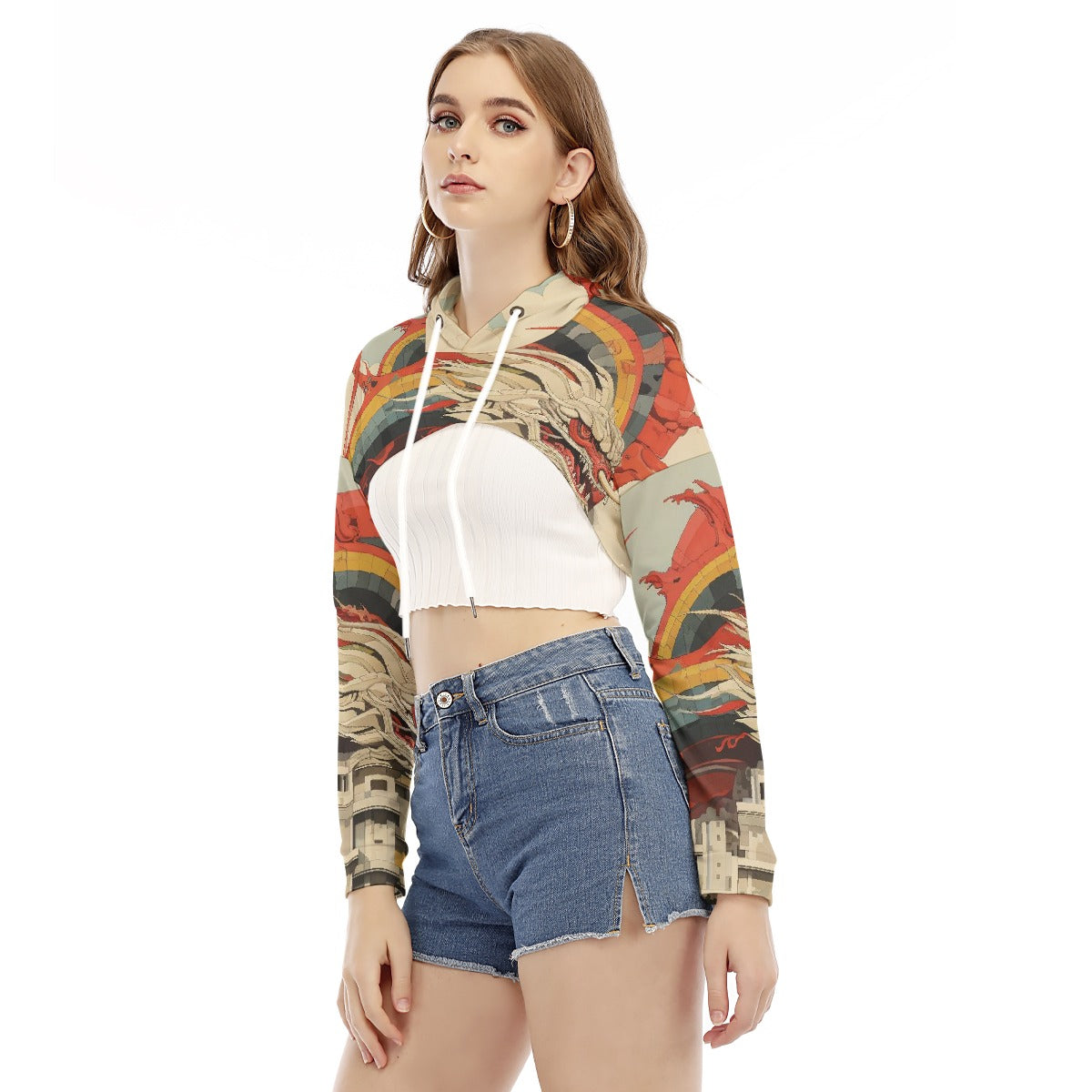 All-Over Print Women's Smock Short Hoodie With Long Sleeve