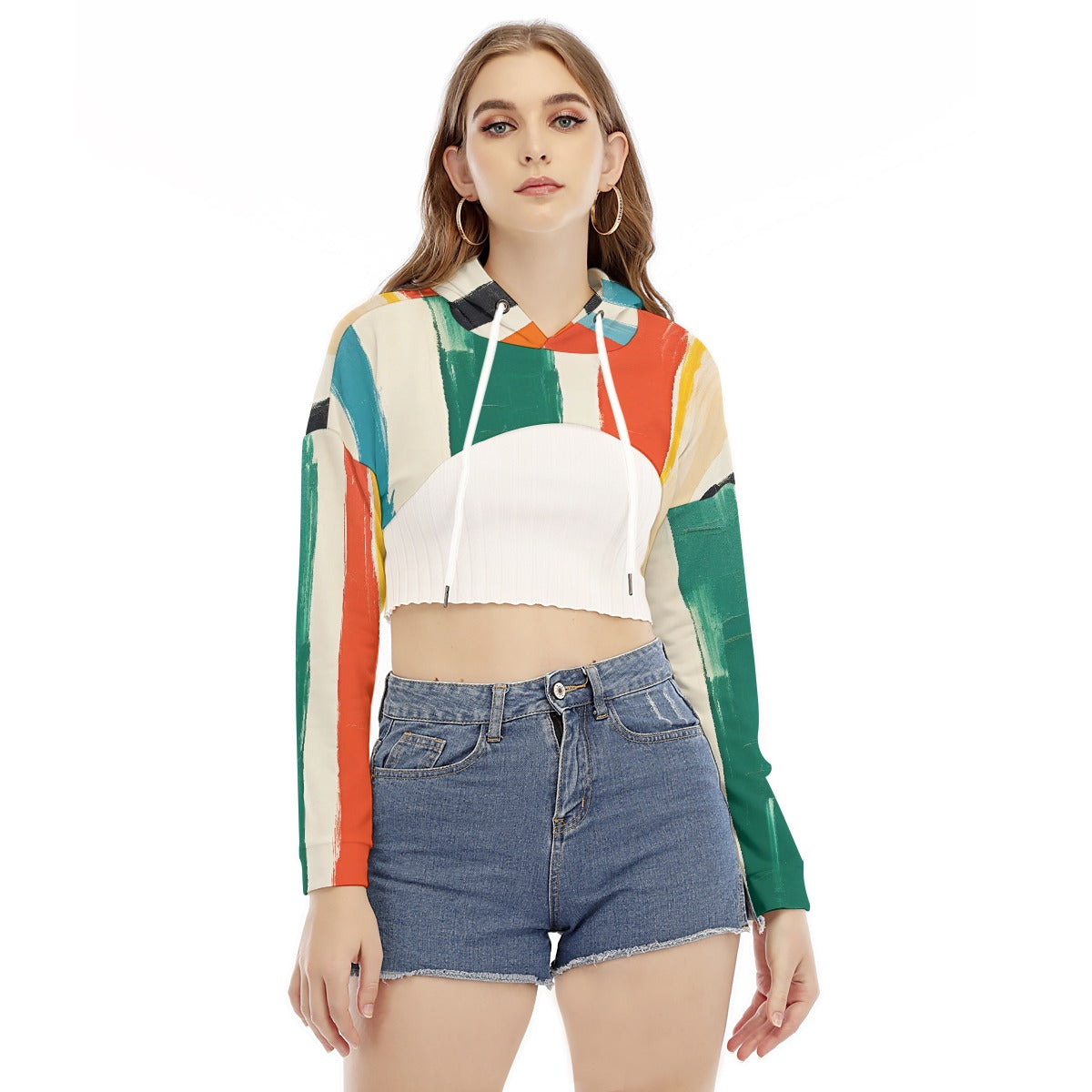All-Over Print Women's Smock Short Hoodie With Long Sleeve