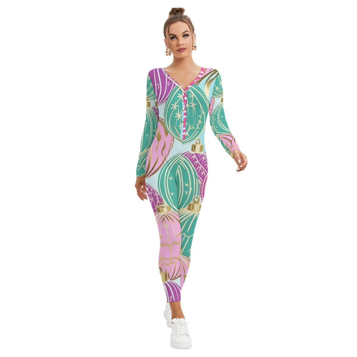 All-Over Print Women's Plunging Neck Jumpsuit
