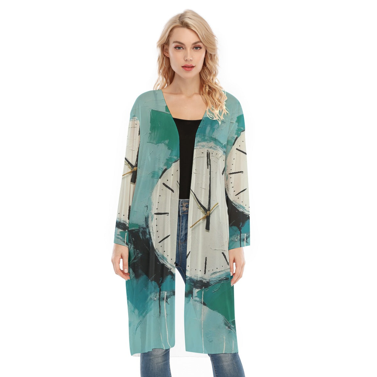All- Over Print Women's Long Sleeve Mesh Cardigan