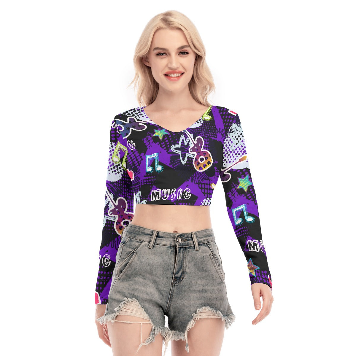 All-Over Print Women's Back Hollow T-shirt With Strap