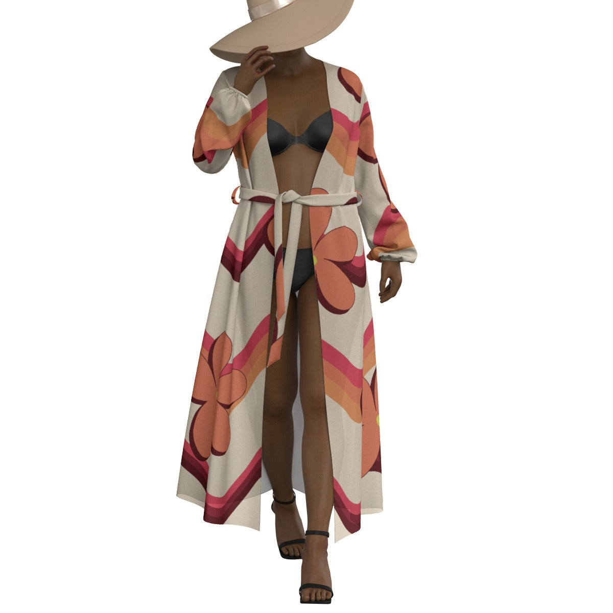 All-Over Print Women's Lace-up Chiffon Robe