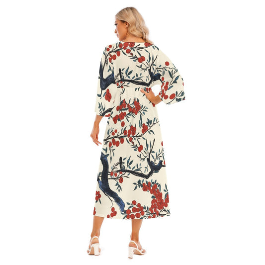 All-Over Print Women's Mid-Sleeve Long Dress