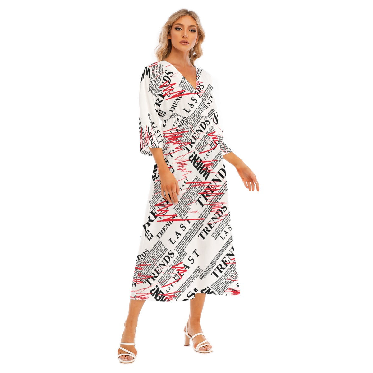 All-Over Print Women's Mid-Sleeve Long Dress