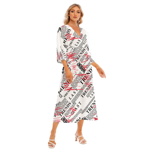 All-Over Print Women's Mid-Sleeve Long Dress