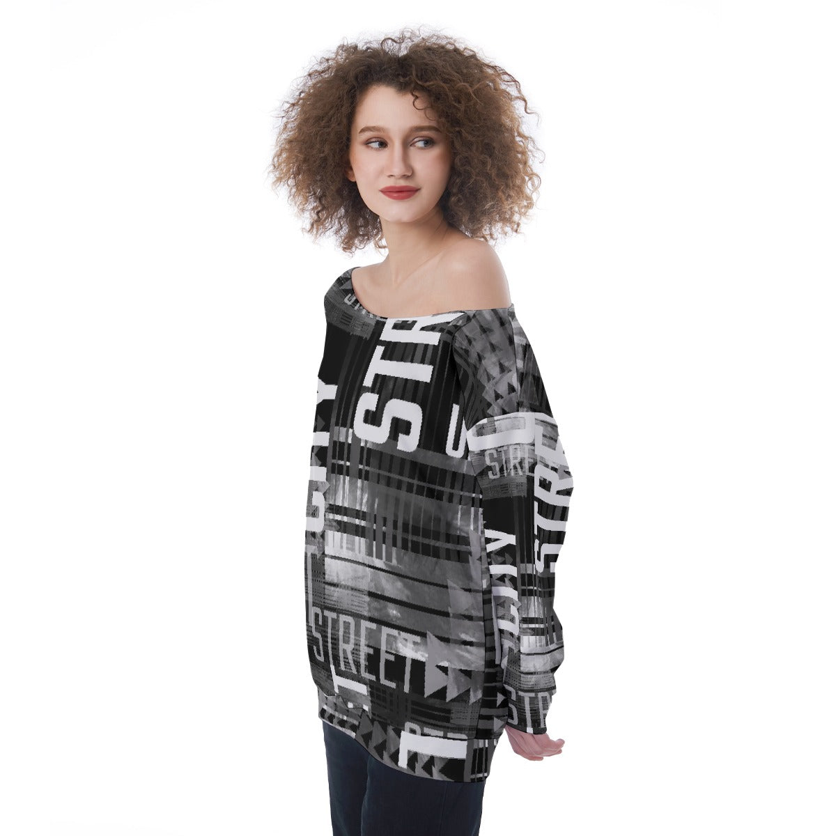 All-Over Print Oversized Women's Off-Shoulder Sweatshirt