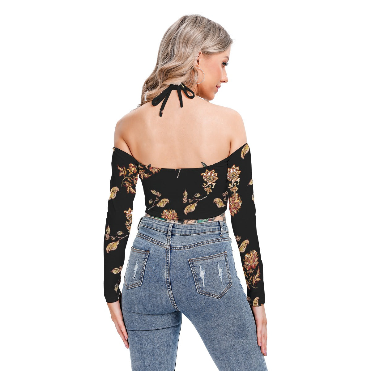 All-Over Print Women's Halter Lace-up Top