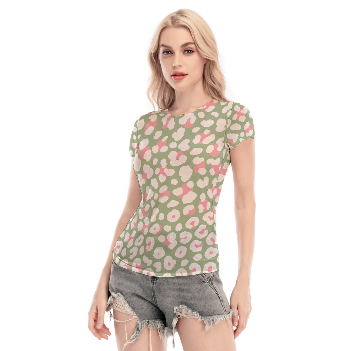 All-Over Print Women's Short Sleeve Mesh Blouse