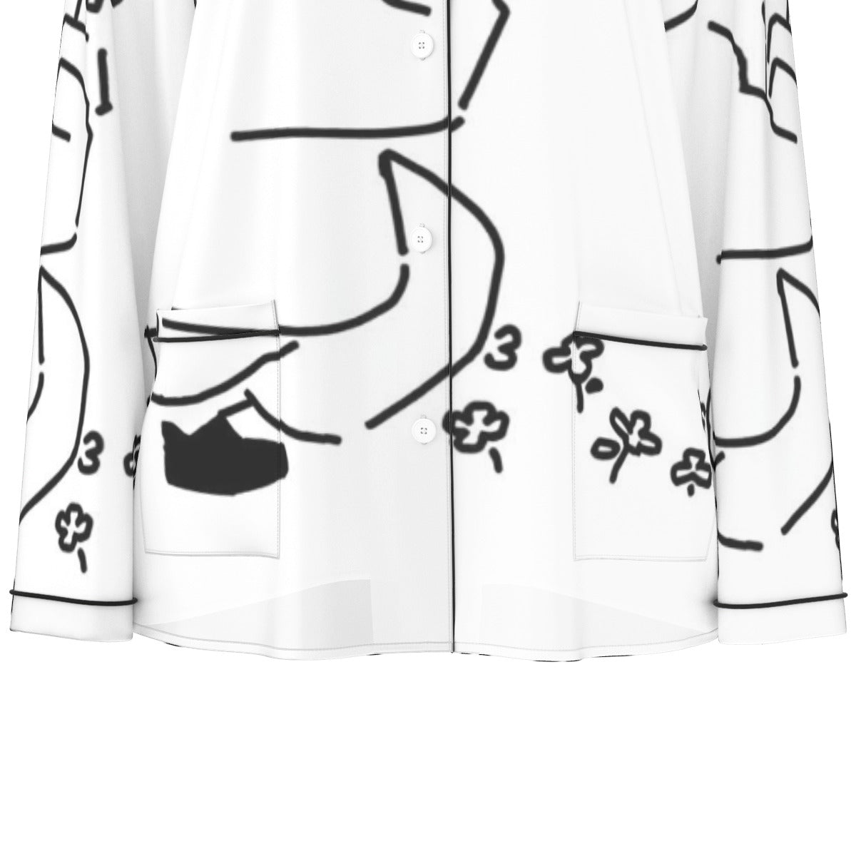 All-Over Print Women's Long Sleeve Pajama Set With Black Contrast Piping