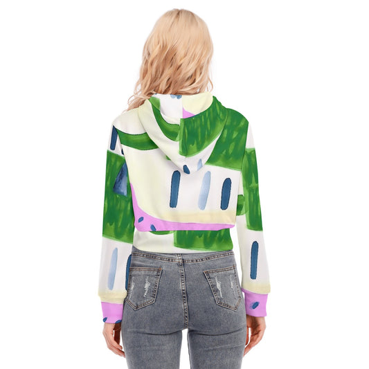 All-Over Print Women's Crop Top Hoodie With Zipper Closure