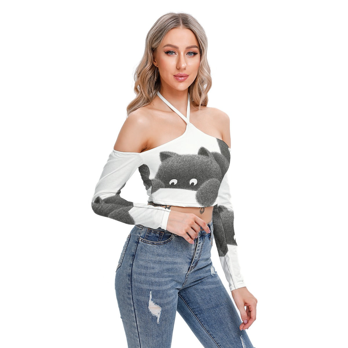 All-Over Print Women's Halter Lace-up Top