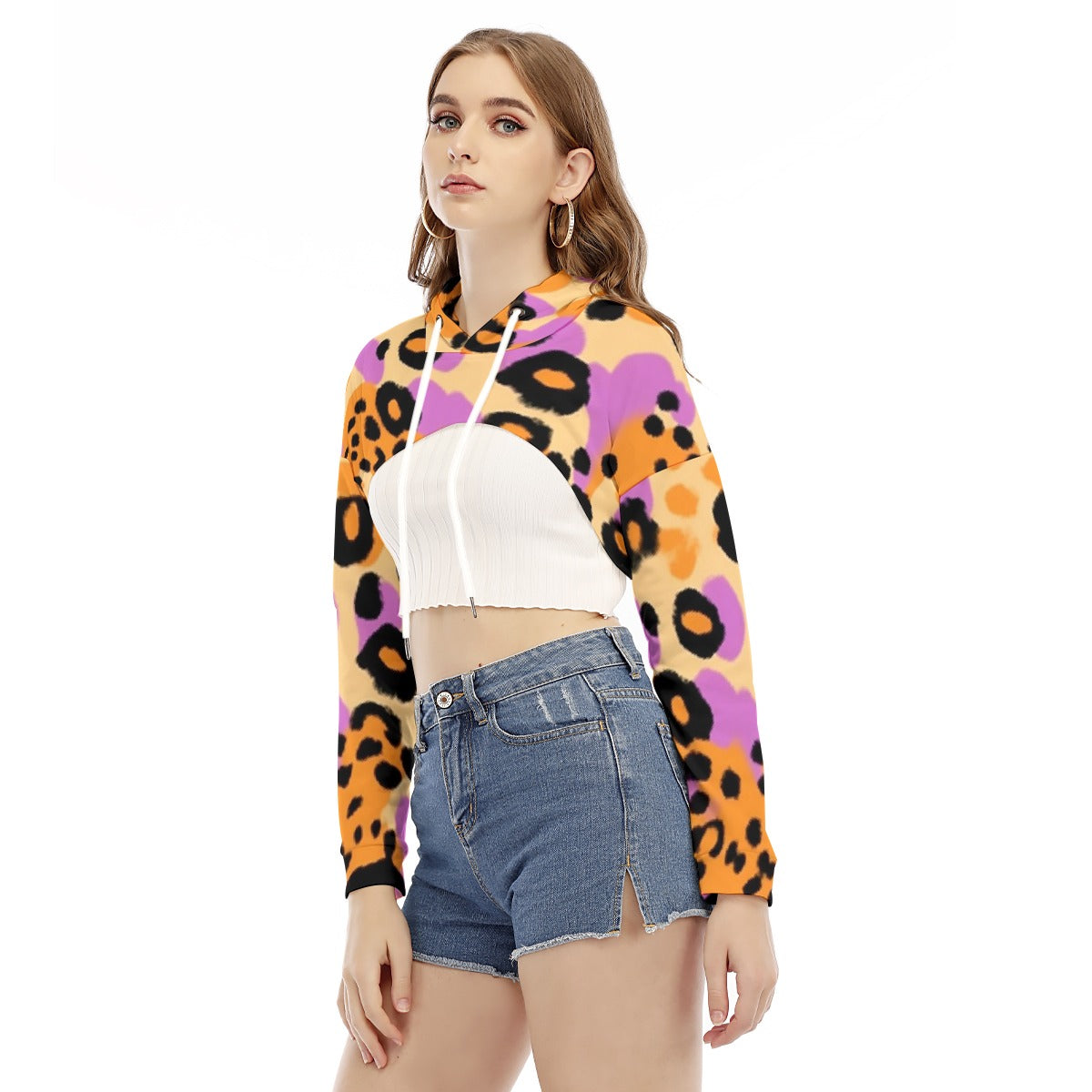All-Over Print Women's Smock Short Hoodie With Long Sleeve