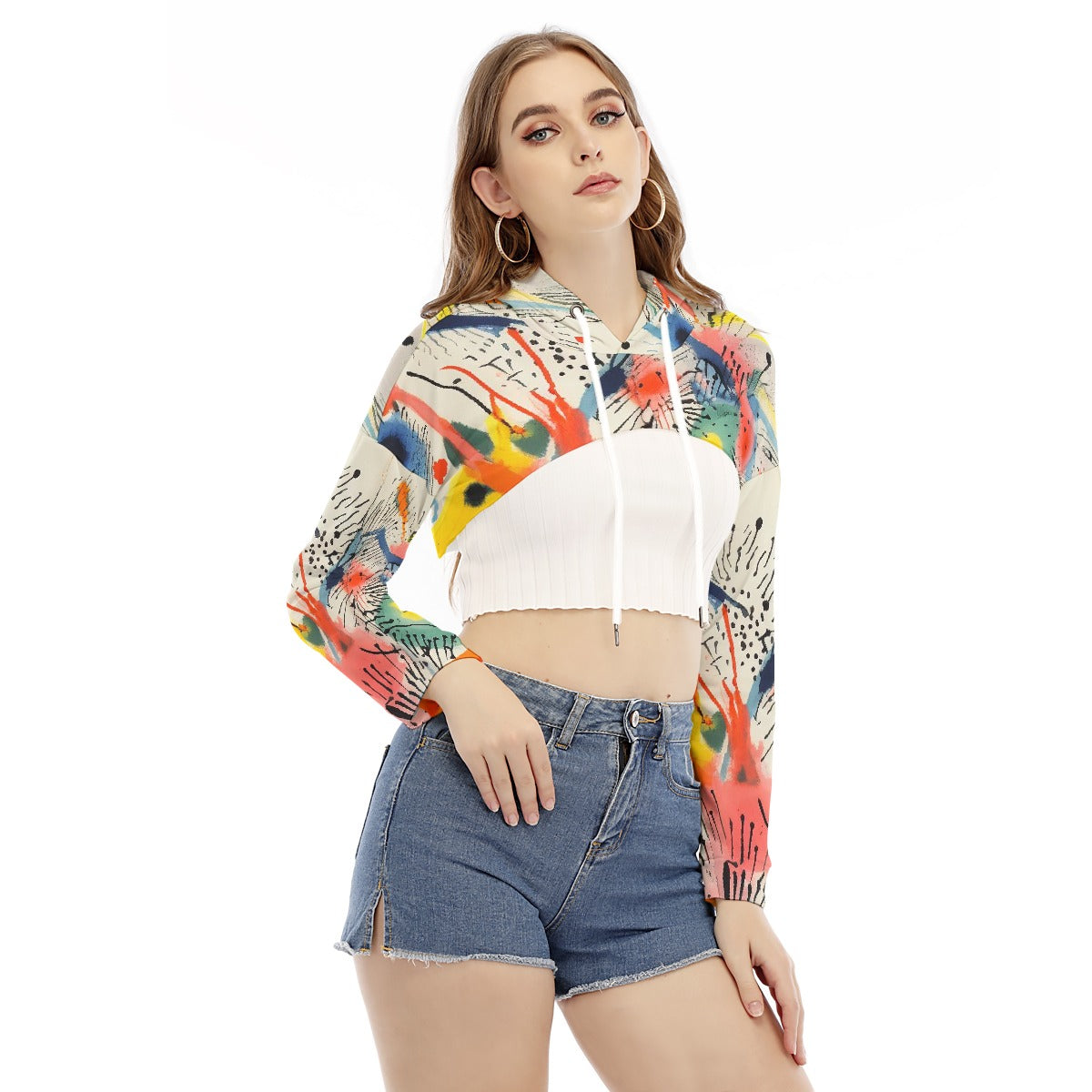 All-Over Print Women's Smock Short Hoodie With Long Sleeve