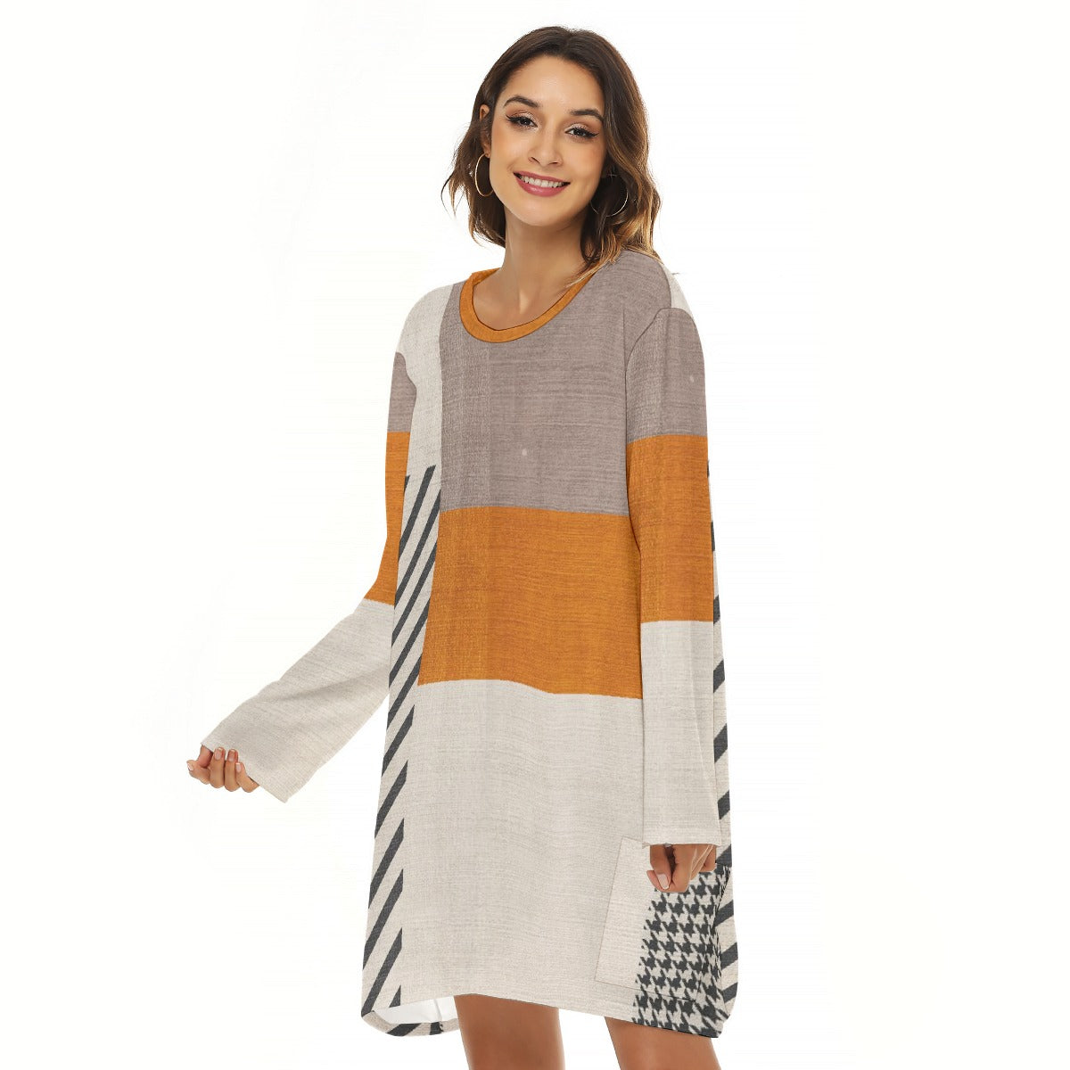 All-Over Print  Women's Loose Crew Neck Dress