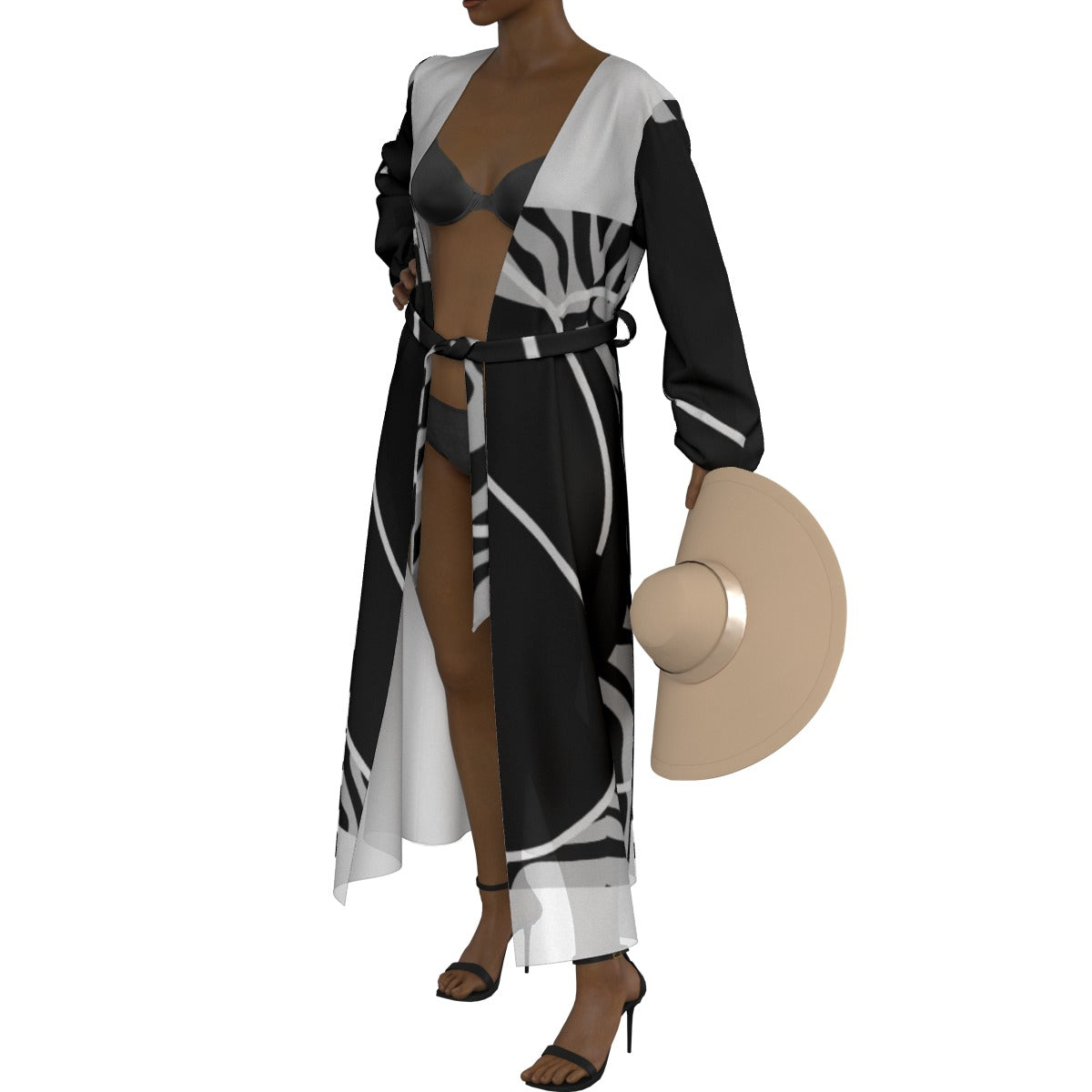 All-Over Print Women's Lace-up Chiffon Robe