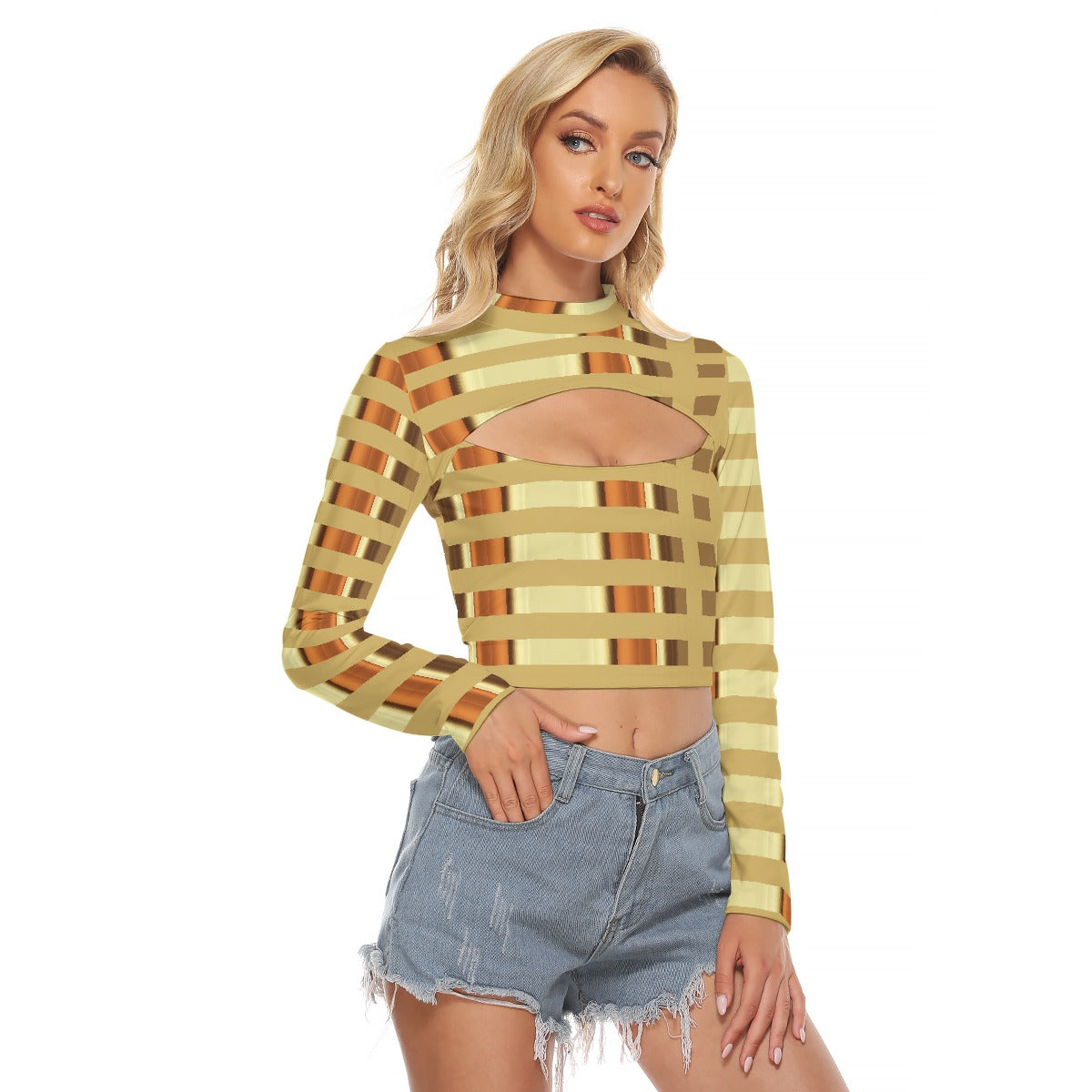 All-Over Print Women's Hollow Chest Keyhole Tight Crop Top