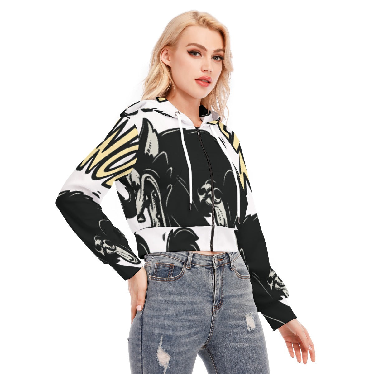All-Over Print Women's Crop Top Hoodie With Zipper Closure