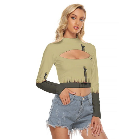 All-Over Print Women's Hollow Chest Keyhole Tight Crop Top