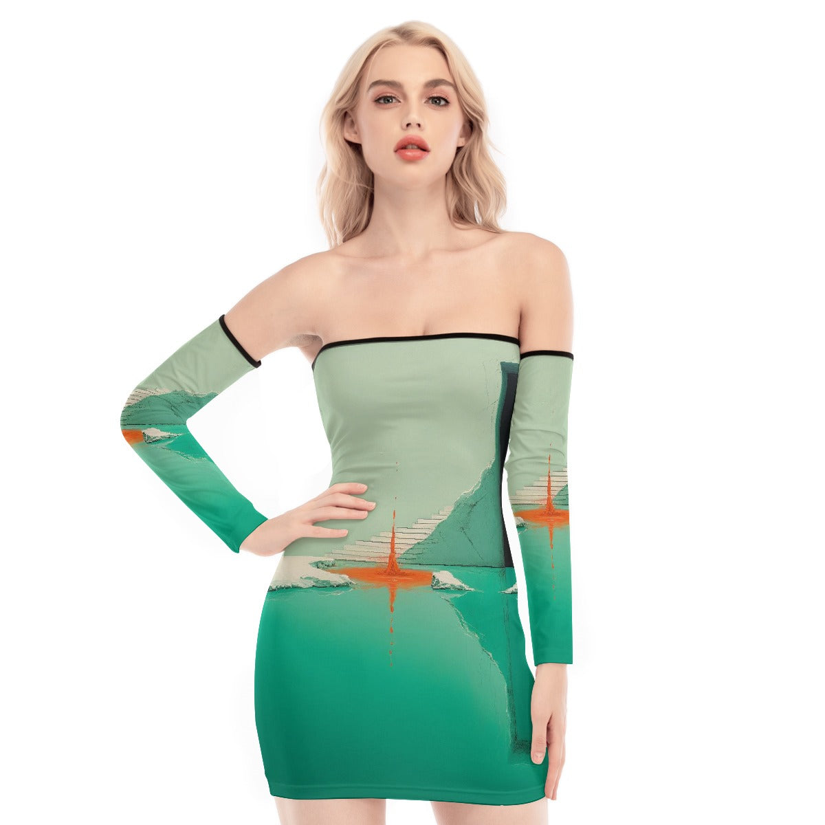 All-Over Print Women's Off-shoulder Back Lace-up Dress