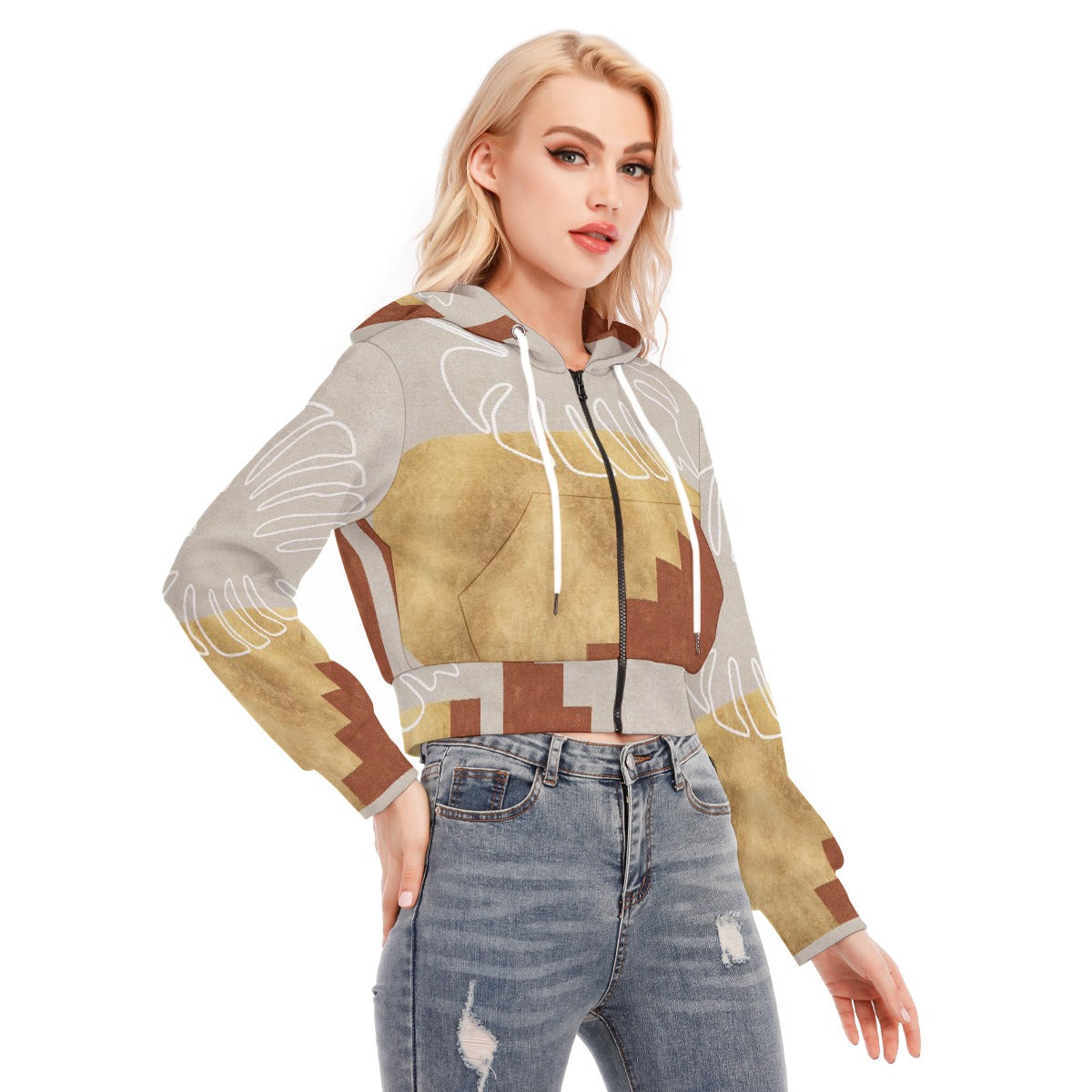 All-Over Print Women's Crop Top Hoodie With Zipper Closure