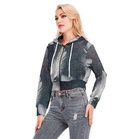 All-Over Print Women's Crop Top Hoodie With Zipper Closure