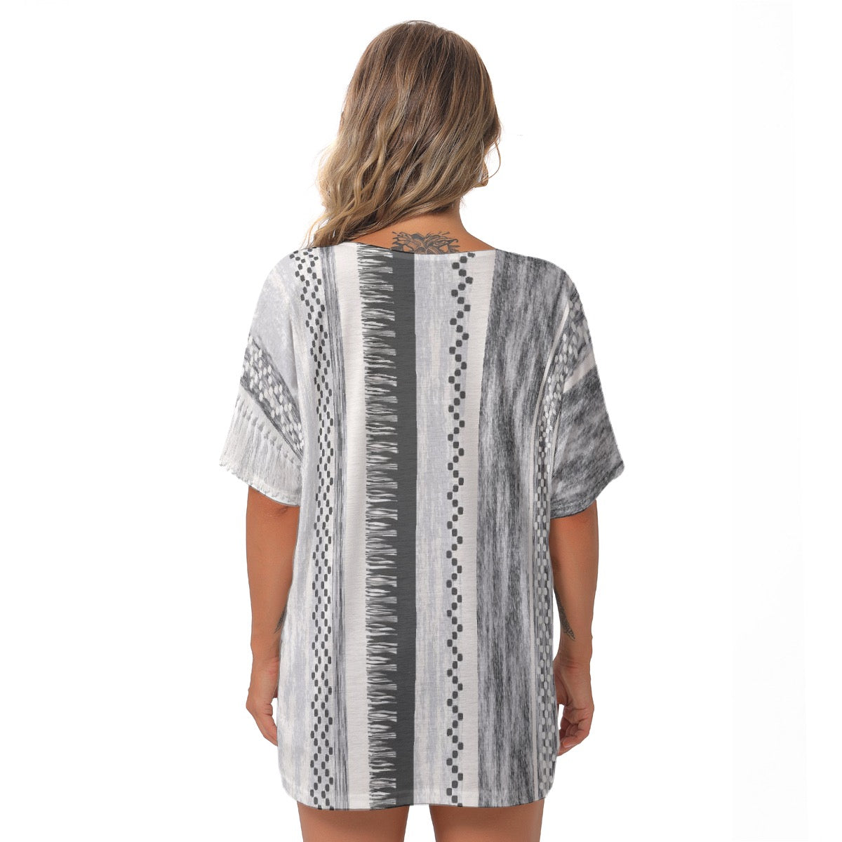 All-Over Print Women's Bat Sleeves V-Neck Blouse