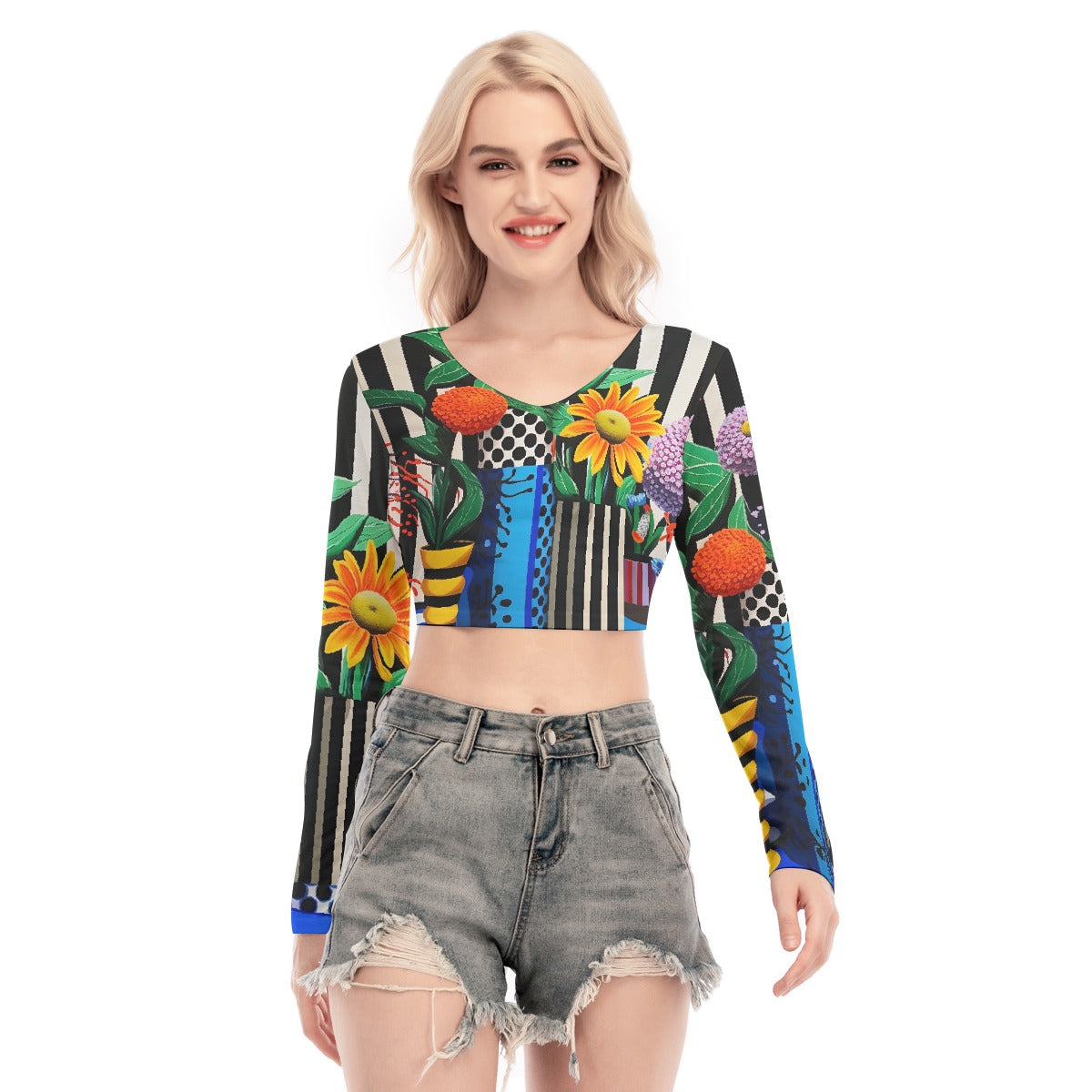 All-Over Print Women's Back Hollow T-shirt With Strap