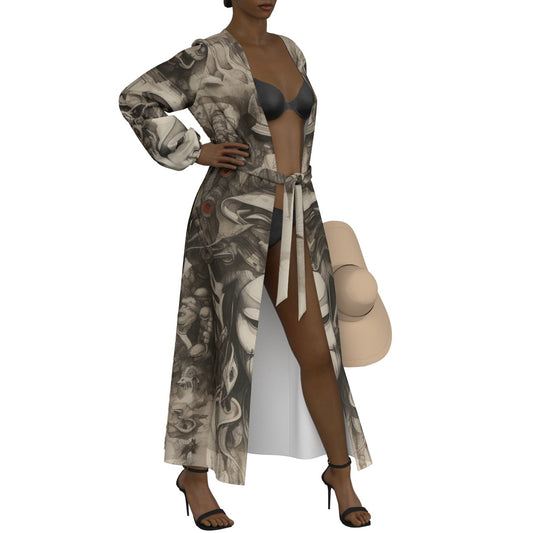 All-Over Print Women's Lace-up Chiffon Robe