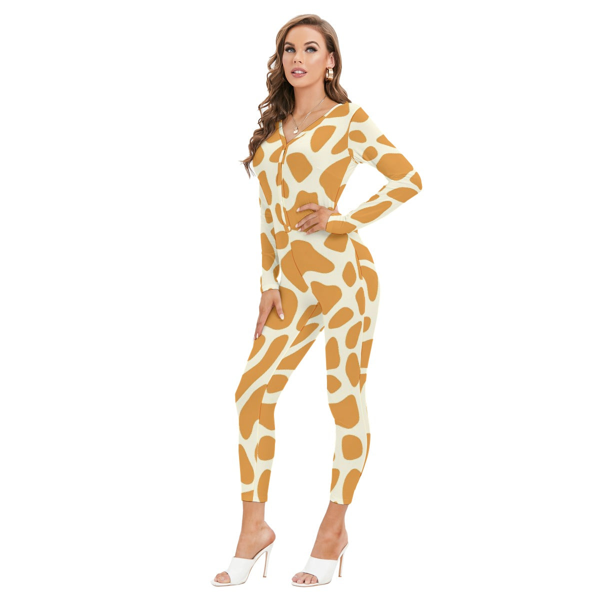 All-Over Print Women's Plunging Neck Jumpsuit