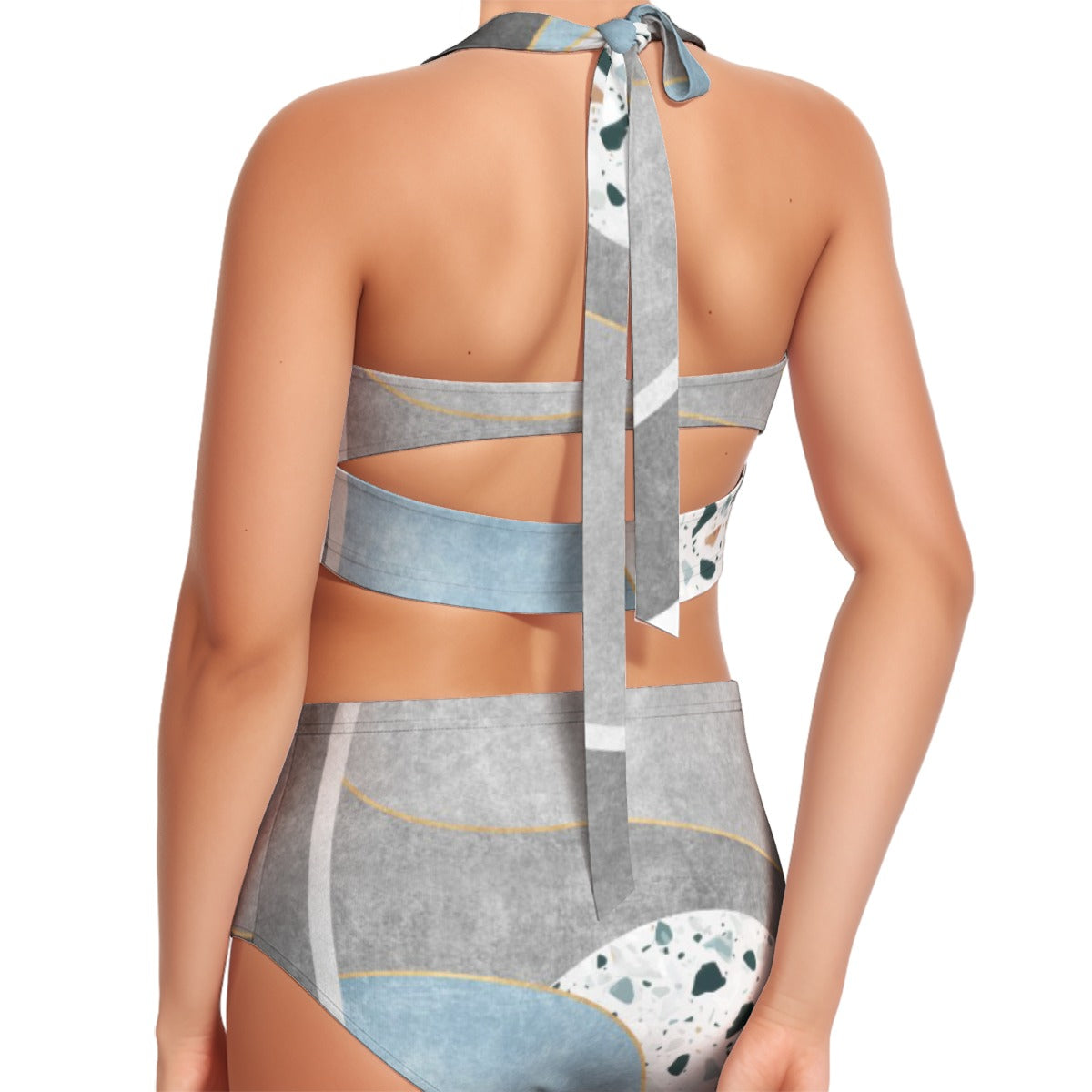 All-Over Print Women's Swimsuit Set With Halter