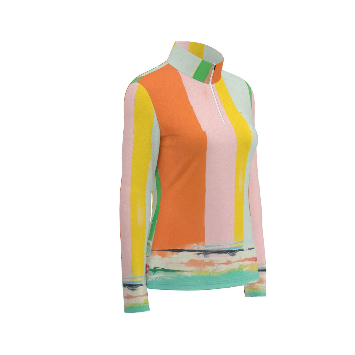 All-Over Print Women's Sports Collar Jersey With Long Sleeve