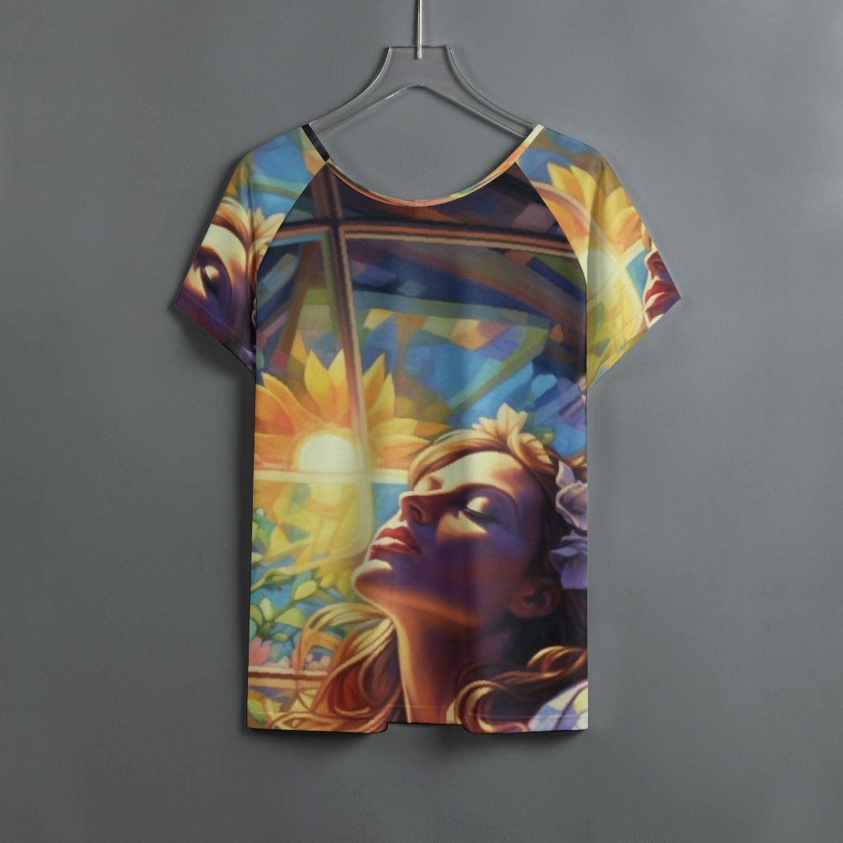All-Over Print Women's Round Neck T-shirt With Raglan Sleeve