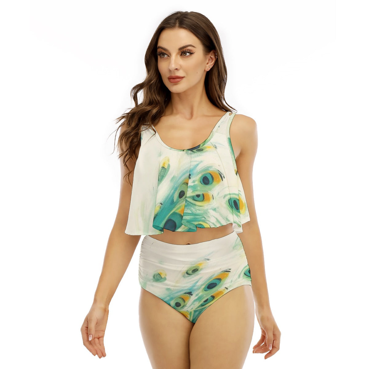 All-Over Print Women's Ruffled Vest Bikini Swimsuit