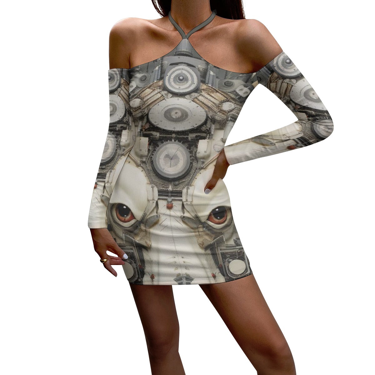 All-Over Print Women's Halter Lace-up Dress