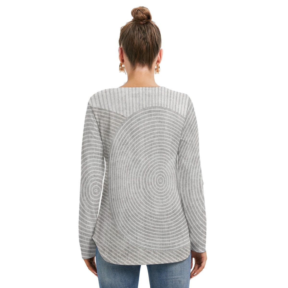 All-Over Print Women's Long Sleeve Neckline Tie Sweatshirt