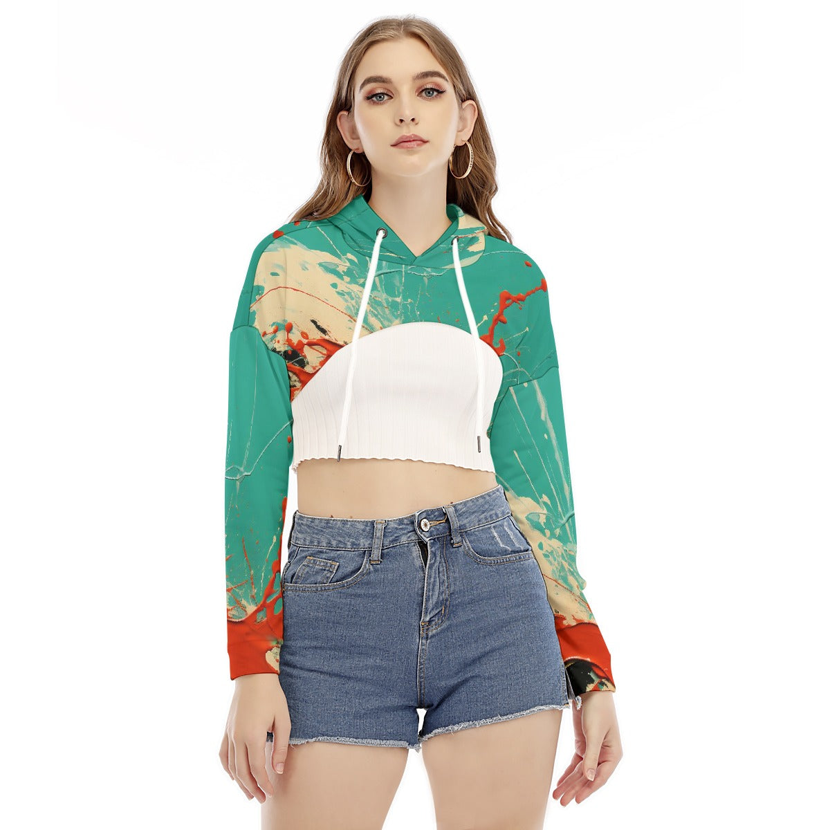 All-Over Print Women's Smock Short Hoodie With Long Sleeve