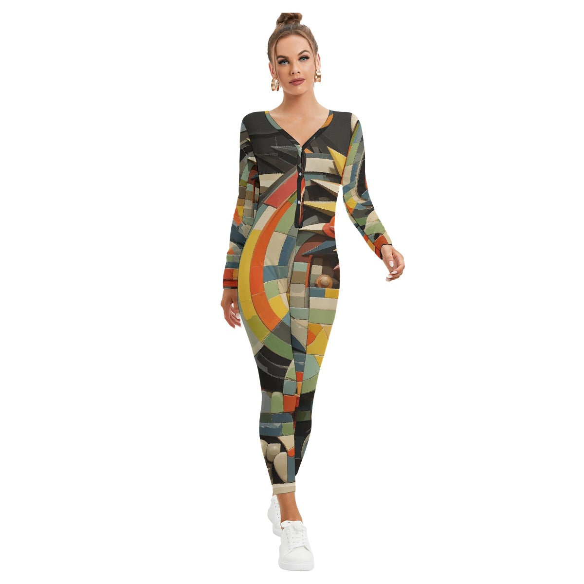 All-Over Print Women's Plunging Neck Jumpsuit