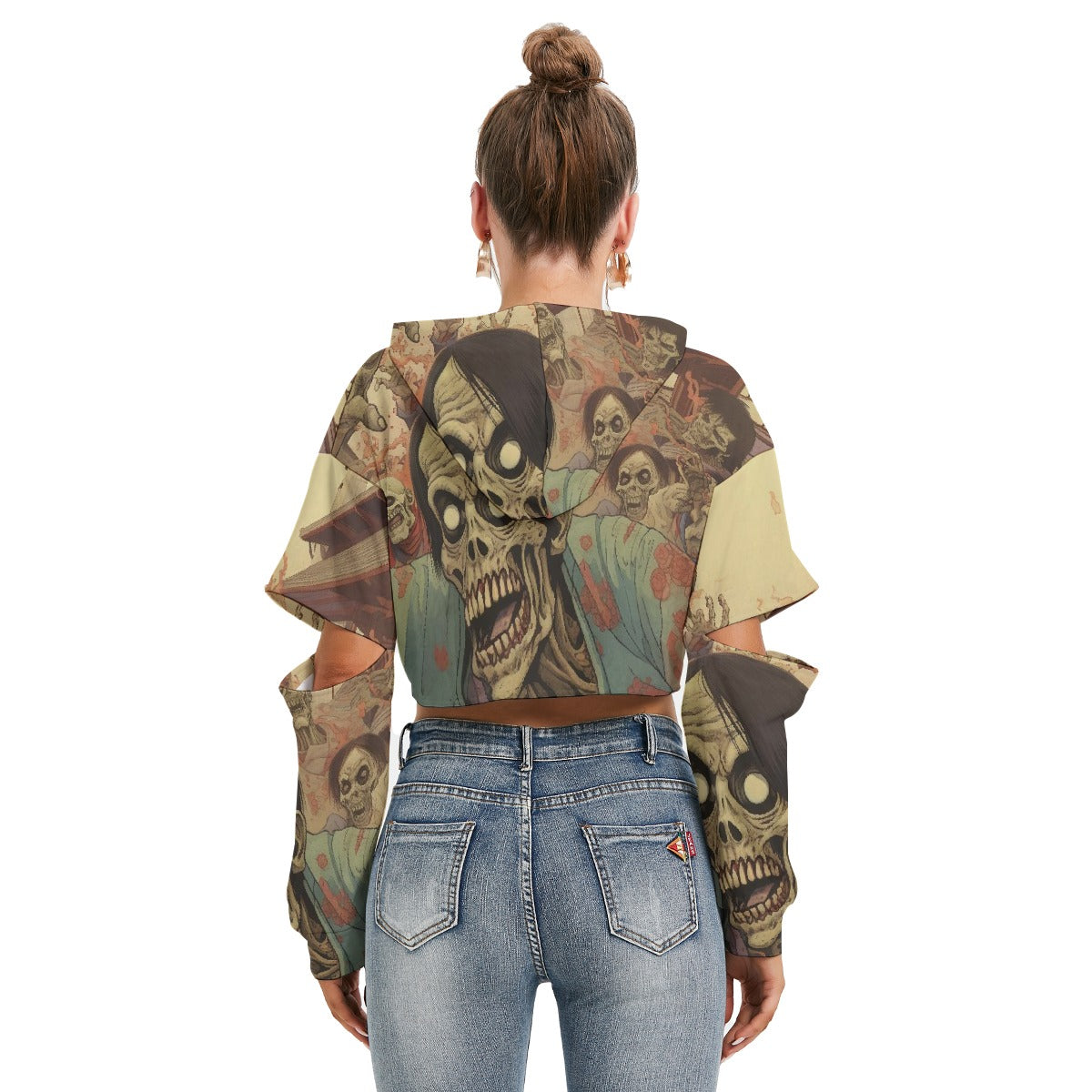 All-Over Print Women's Heavy Fleece Hoodie With Hollow Out Sleeve