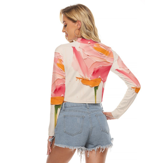 All-Over Print Women's Hollow Chest Keyhole Tight Crop Top