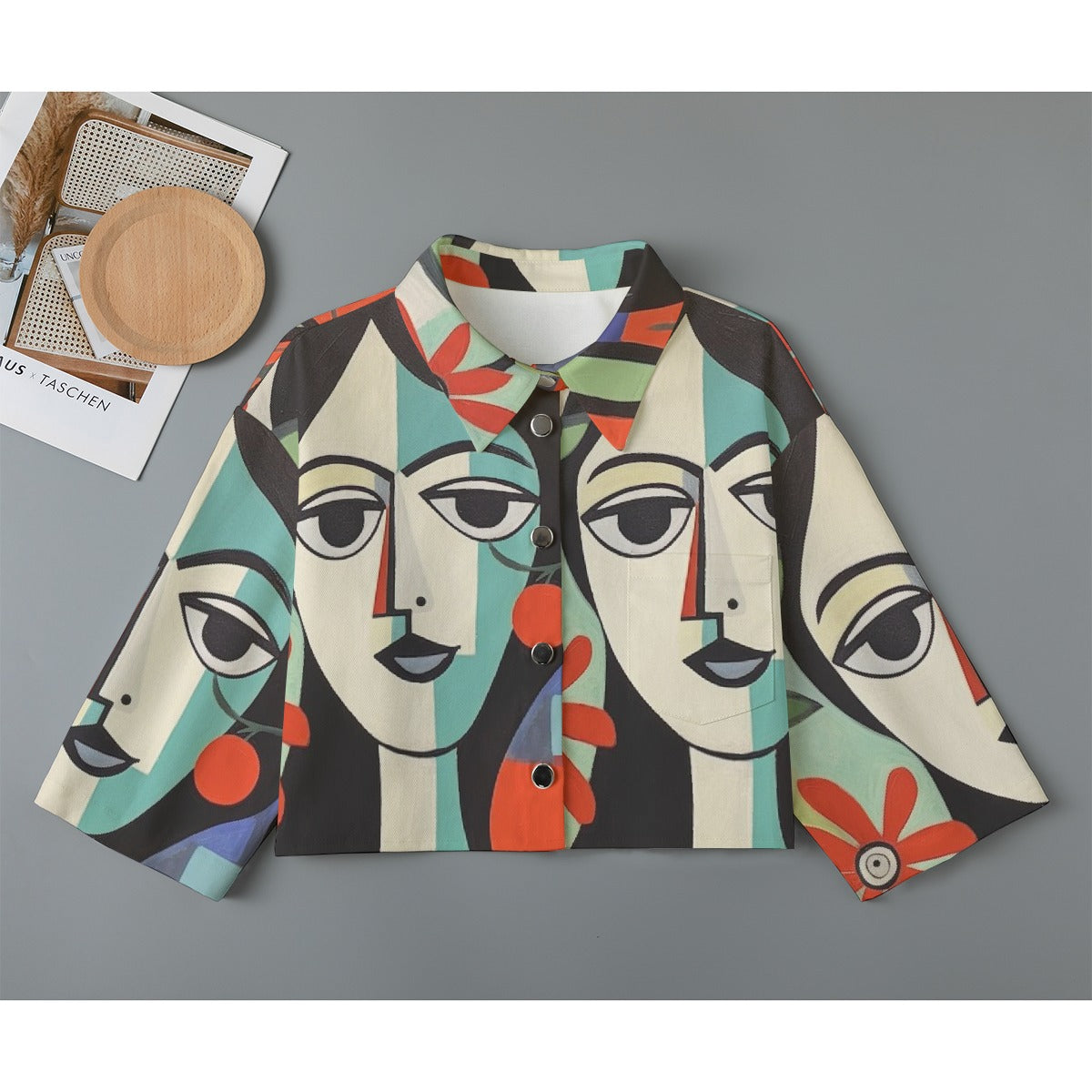 All-Over Print Women's Cropped Jacket | 245GSM Cotton