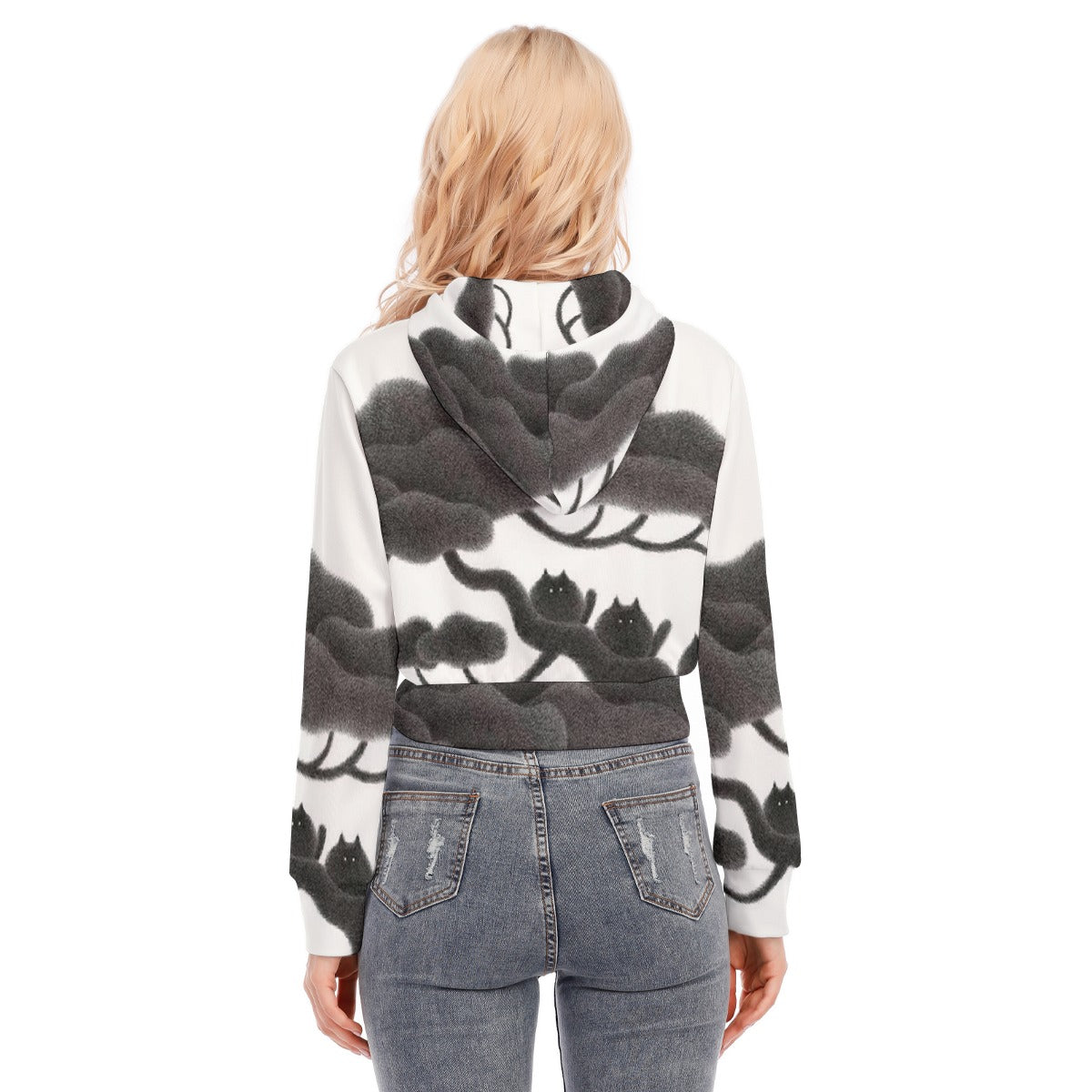 All-Over Print Women's Crop Top Hoodie With Zipper Closure