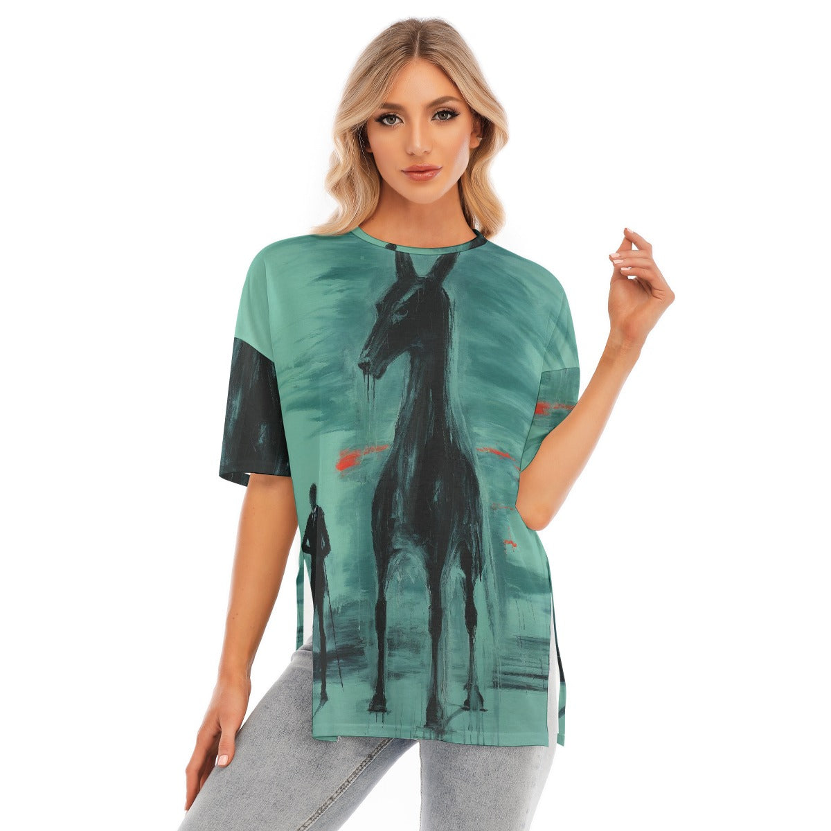 All-Over Print Women's Short Sleeves T-shirt With Hem Split