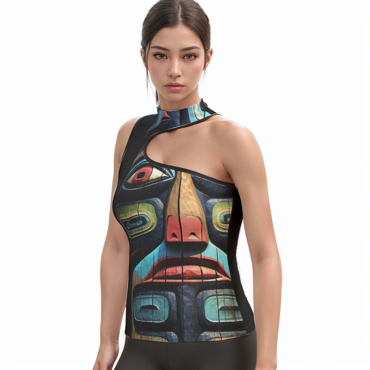 All-Over Print Women's Halter Sleeveless Asymmetrical Tank Top