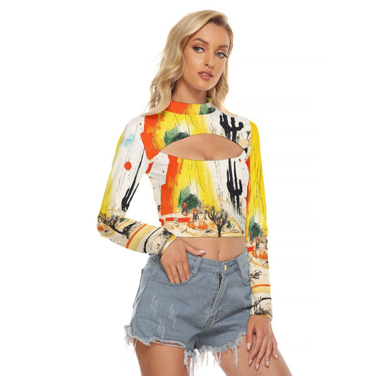 All-Over Print Women's Hollow Chest Keyhole Tight Crop Top