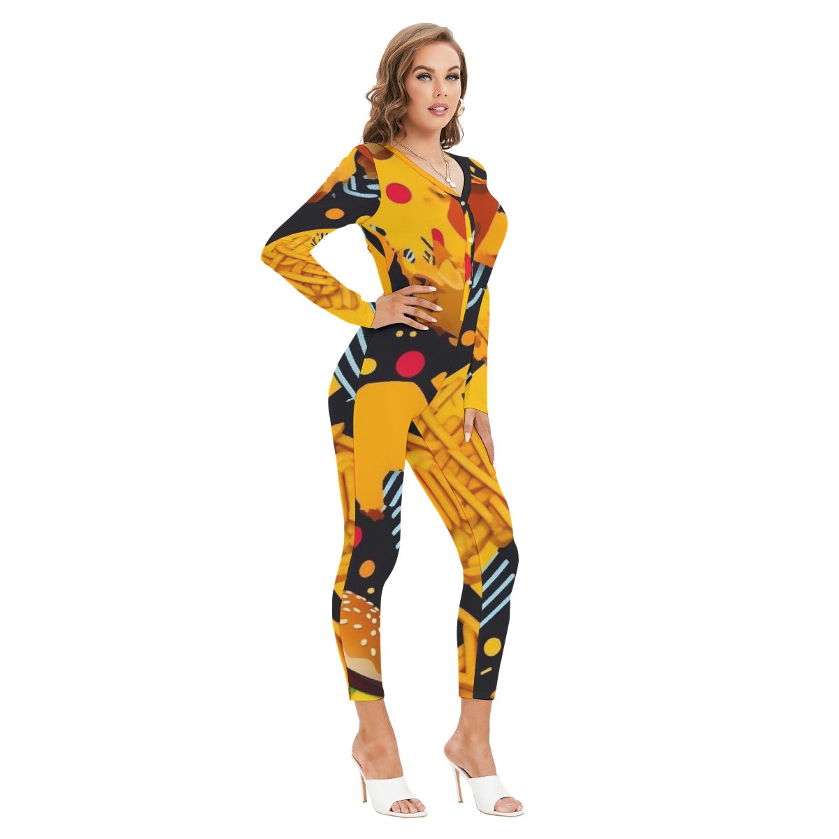 All-Over Print Women's Plunging Neck Jumpsuit
