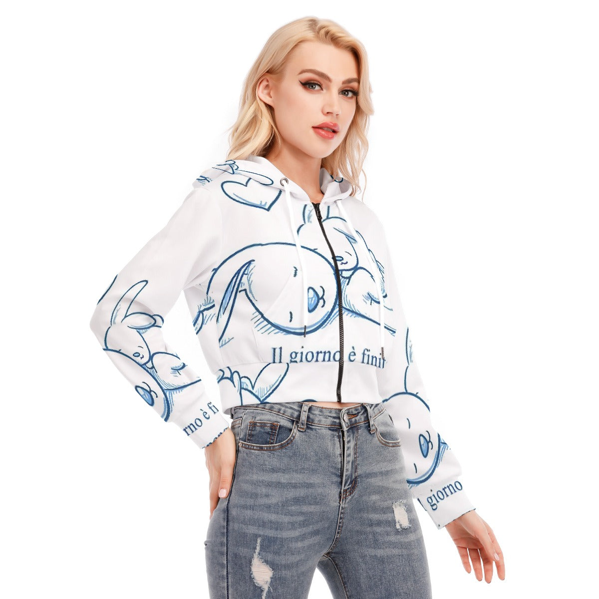 All-Over Print Women's Crop Top Hoodie With Zipper Closure