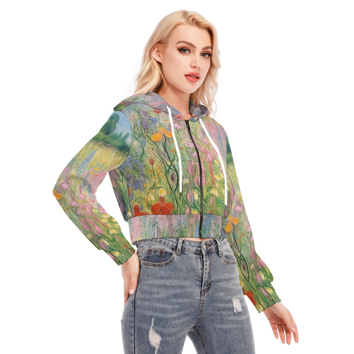 All-Over Print Women's Crop Top Hoodie With Zipper Closure