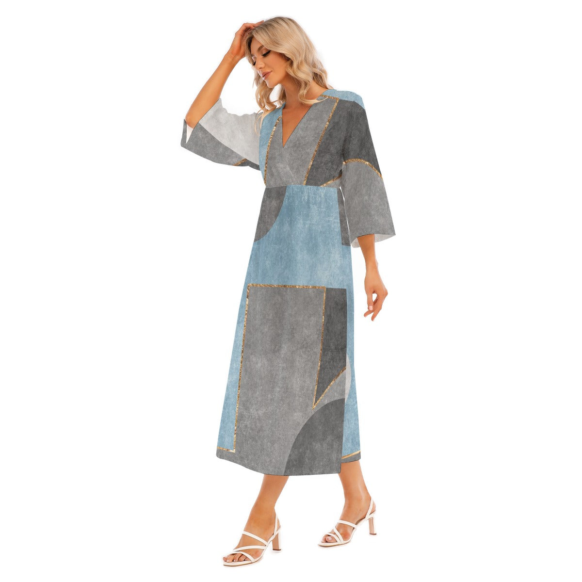 All-Over Print Women's Mid-Sleeve Long Dress