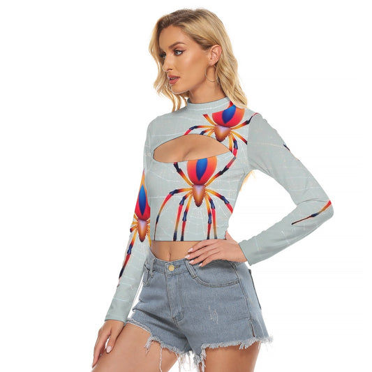 All-Over Print Women's Hollow Chest Keyhole Tight Crop Top